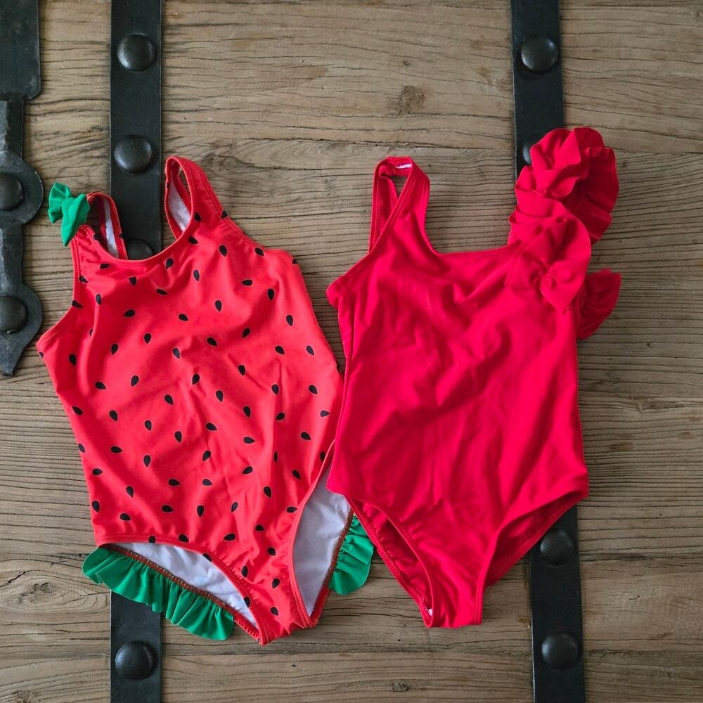 Shein Red Watermelon and Ruffle Swimsuit bundle sz 6 (120)